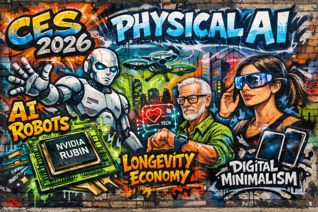 CES 2026, Physical AI, robot umanoidi, chip AI, wearable longevity, ecosistema tecnologico umano
